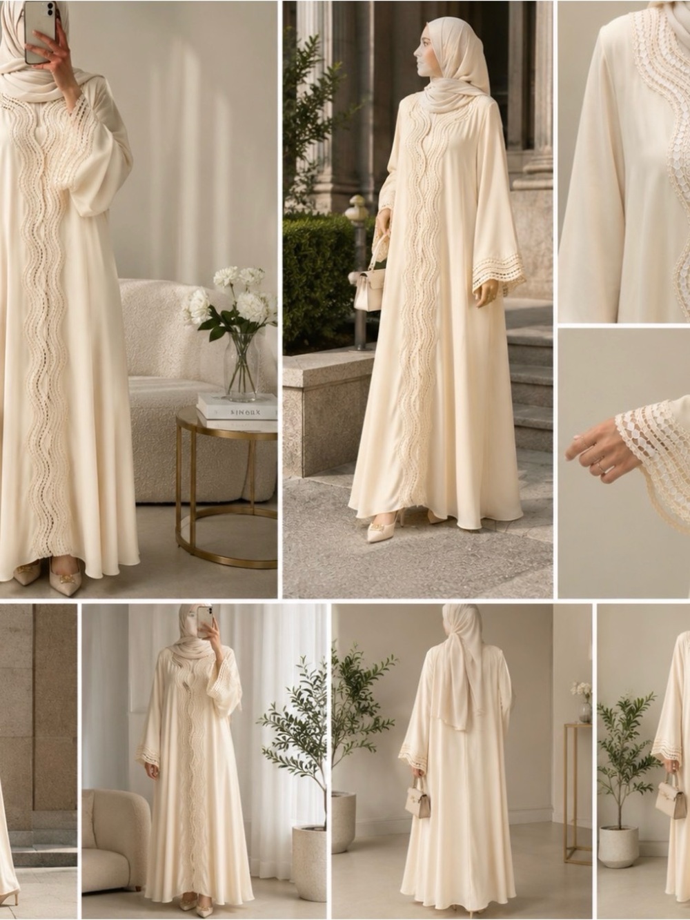 Elegant Soft Apricot Embroidered Abaya Dress - Modest Women’s Dress